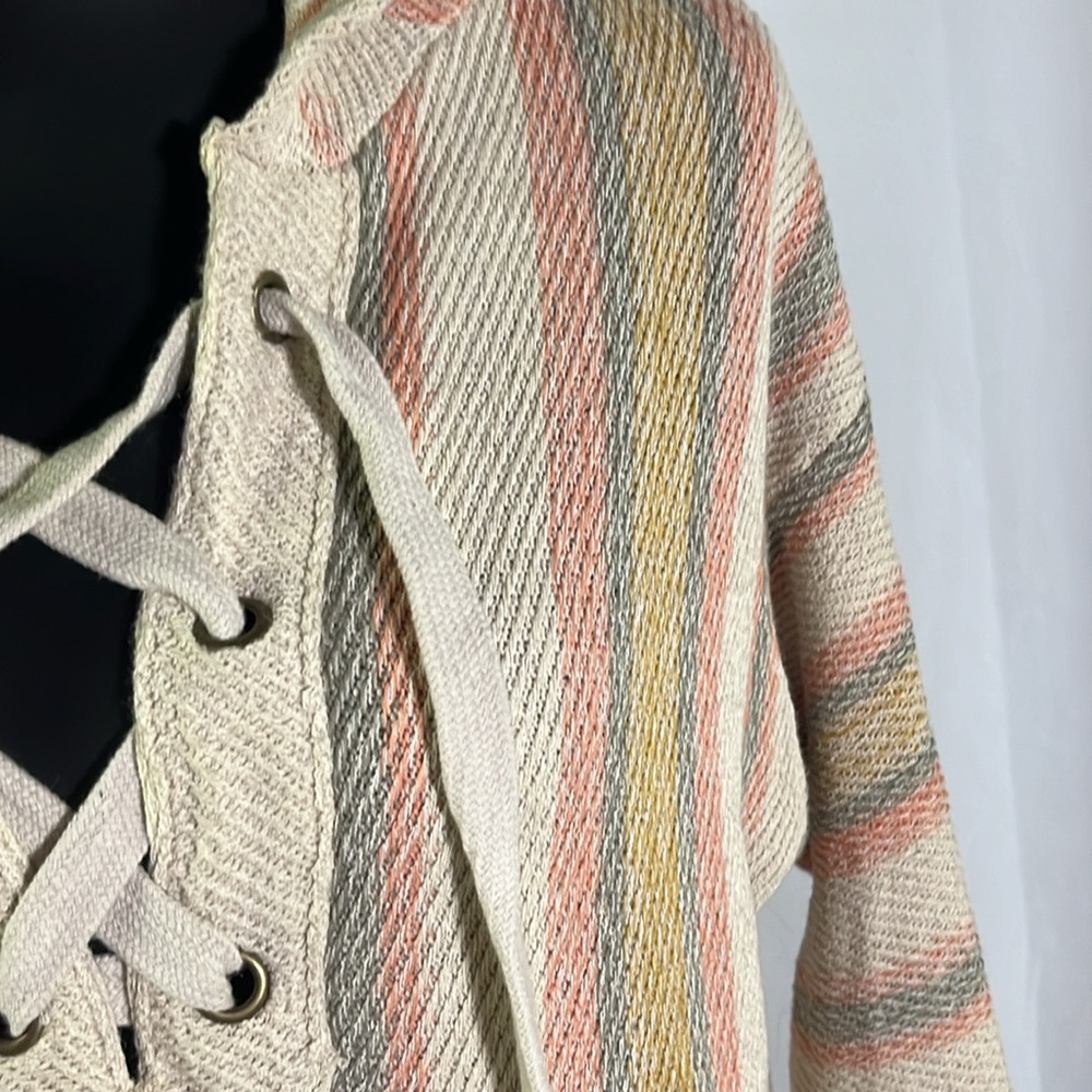 🛍 6 for $35 • Rip Curl Sand Multicolor Striped My Tide Lace Up Poncho Hoodie - Picture 7 of 16